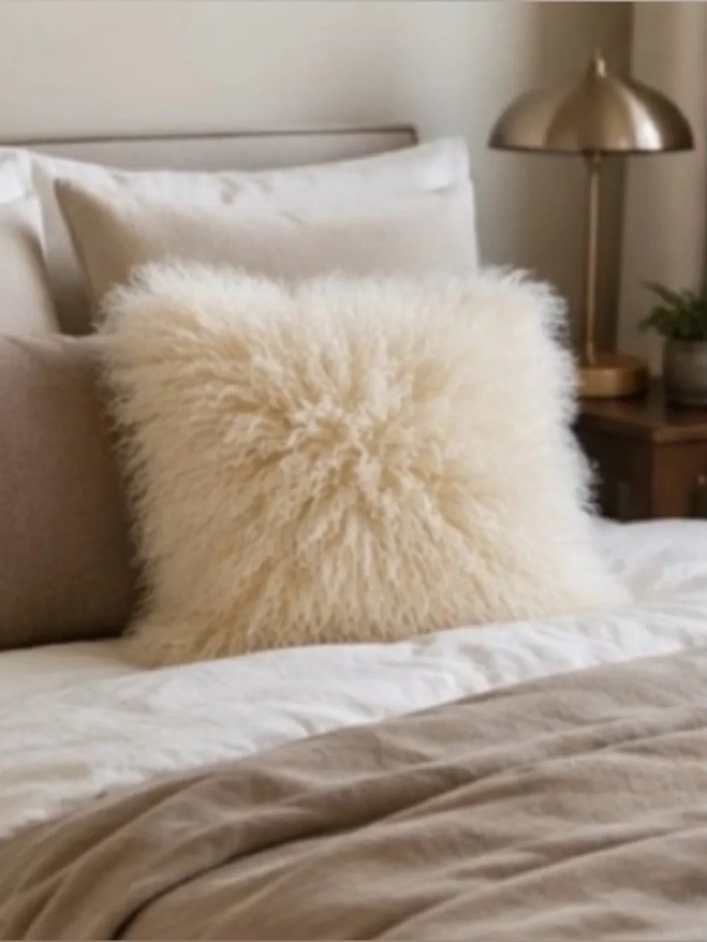 Set of 3 West elm pillow covers lamb fur 24x24” cream ivory luxuriously soft